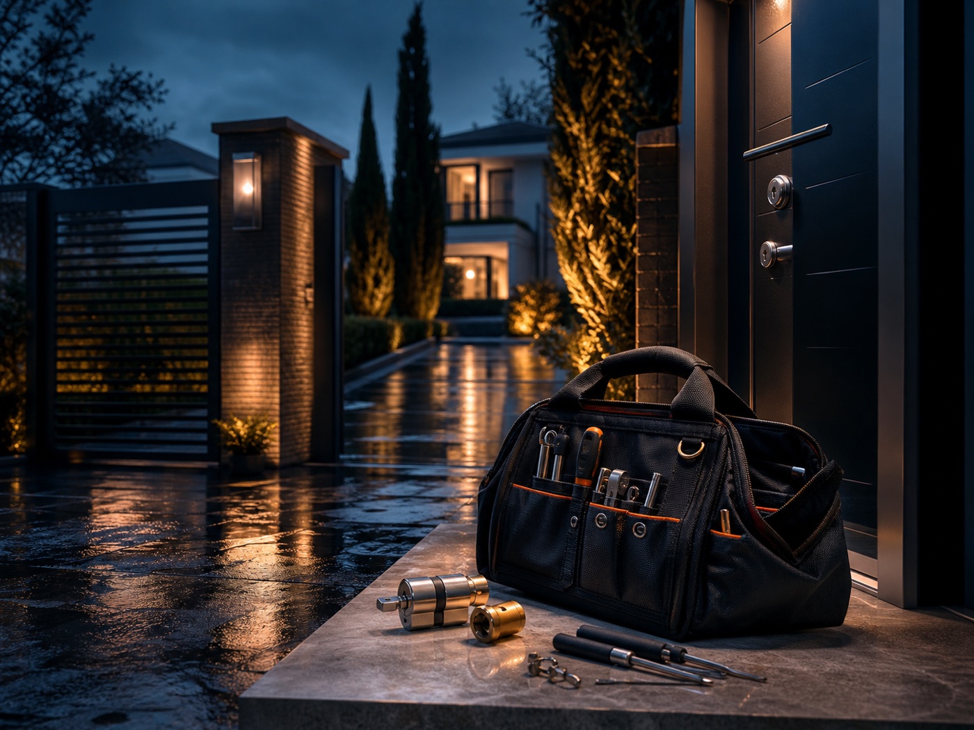 Riva villalar bölgesinde villa ve site kapısı çilingir hazırlığı